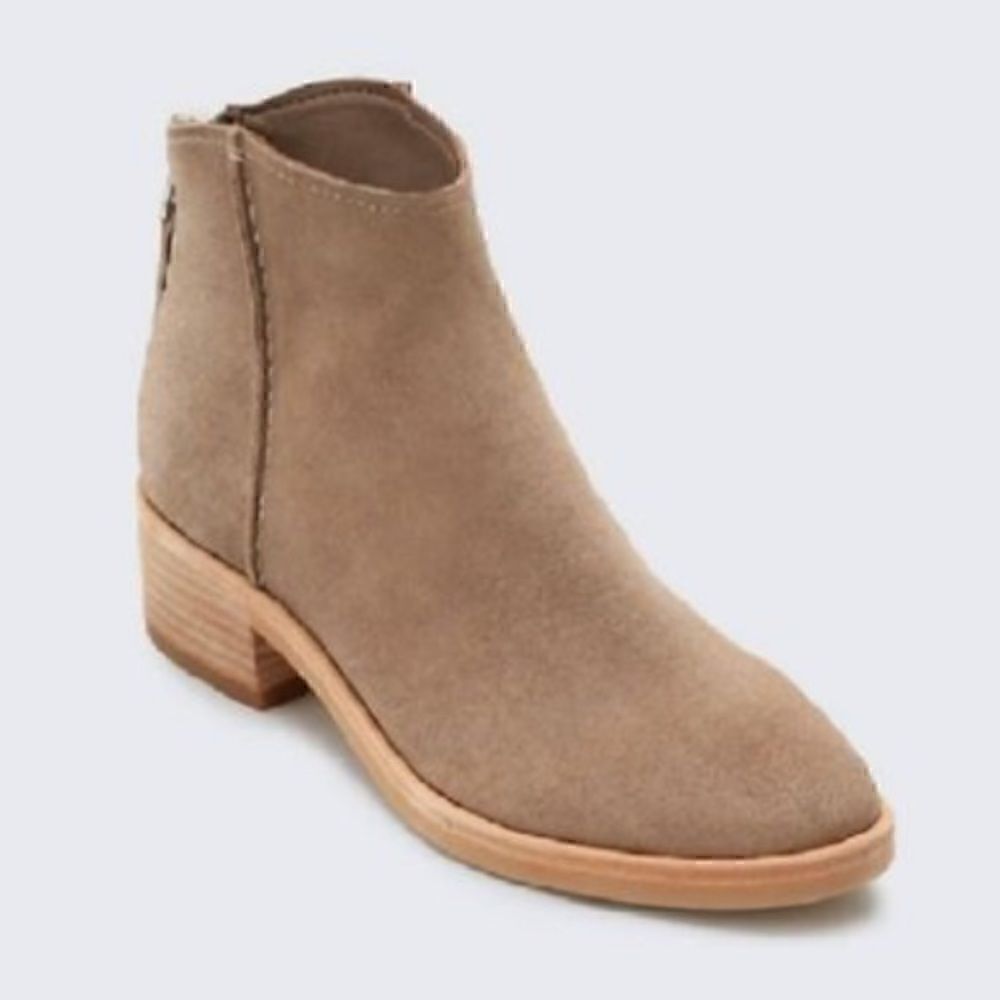 Dolce Vita Suede Booties Silver Zipper Pointed Taupe 9.5 Beige Neutral Earthy